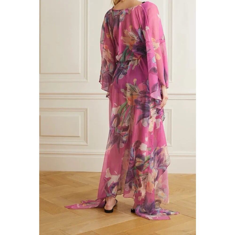 PatBO Grace Asymmetric Floral-Print Gauze Kaftan Bathing Suit Cover Up Summer XS - Picture 2 of 6
